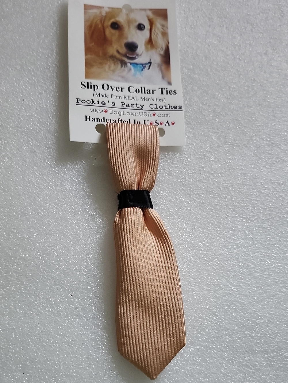 Hand Crafted Peach and Black Slip-Over Collar Dog Tie